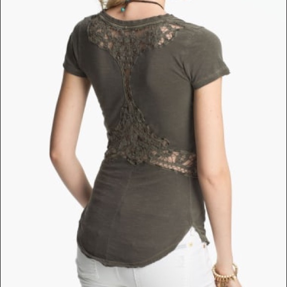 Free People Tops - Free People Battenburg Lace Trim Tee Shirt Small